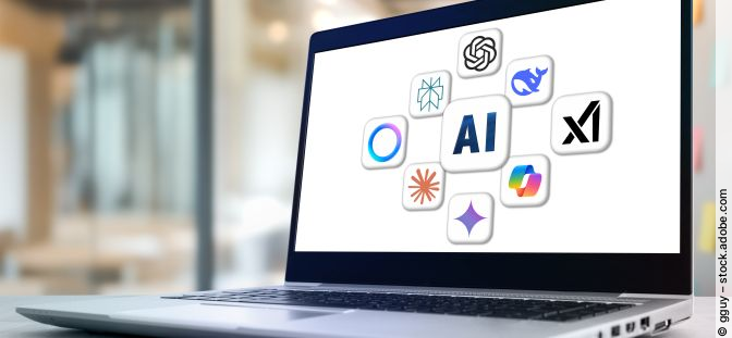 Das Bild zeigt eine Laptopbildschirm mit Logos verschiedener KI Anbieter